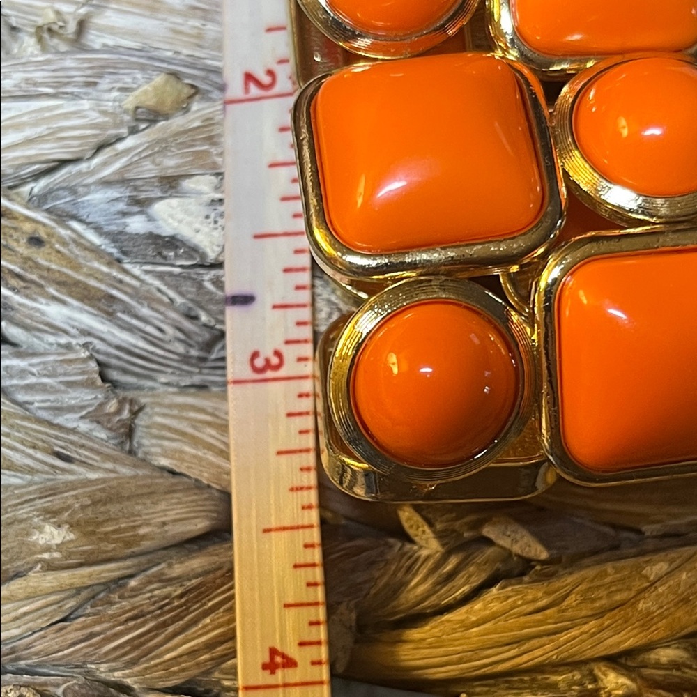 Orange and Gold Tone Geometric Stretch Bracelet - Picture 4 of 5